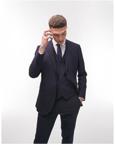 TOPMAN Skinny Textured Suit Jacket - Blue