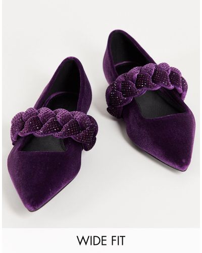ASOS Wide Fit Liberty Plaited Pointed Ballet Flats - Purple