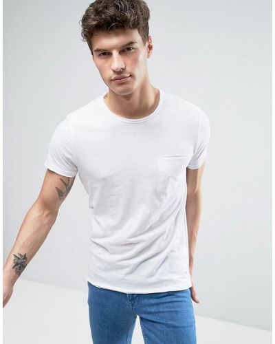 Solid T-shirt With Pocket & Center Back Seam - White
