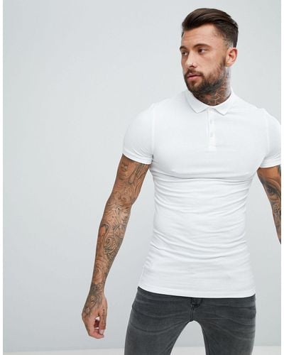 ASOS Longline Muscle Fit Polo In Jersey In White