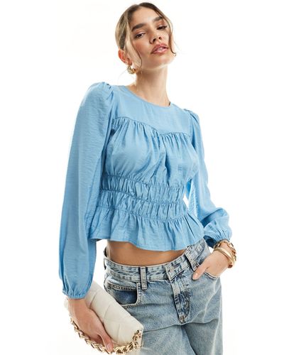 Vero Moda Long Sleeved Ruched Smock Top - Blue