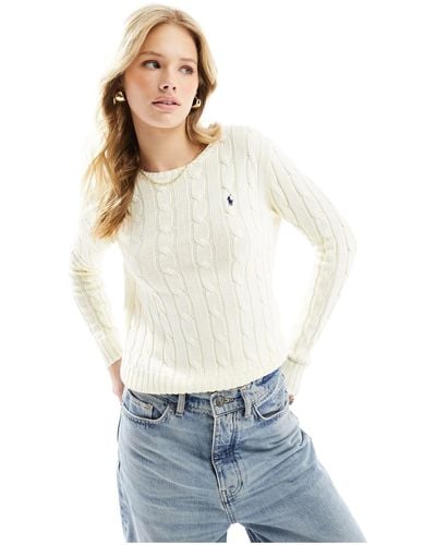 Polo Ralph Lauren Knitted Cable Crew Neck Sweater With Logo - White