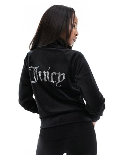 Juicy Couture Velour Zip Track Jacket With Diamante Back Logo - Black