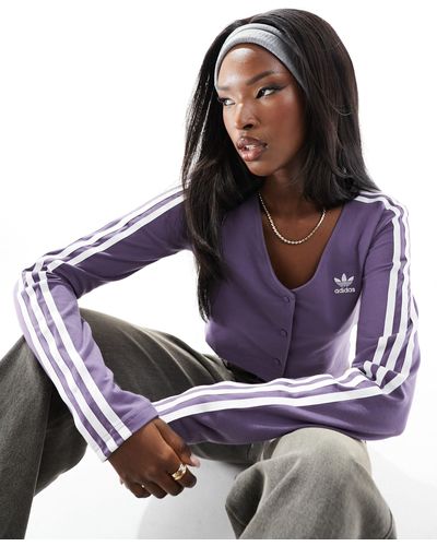 adidas Originals Three Stripe Long Sleeve Crop Top - Purple
