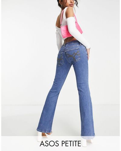 ASOS Asos Design Petite - 'hipster' Flared Jeans Met Lage Taille En Powerstretch - Blauw
