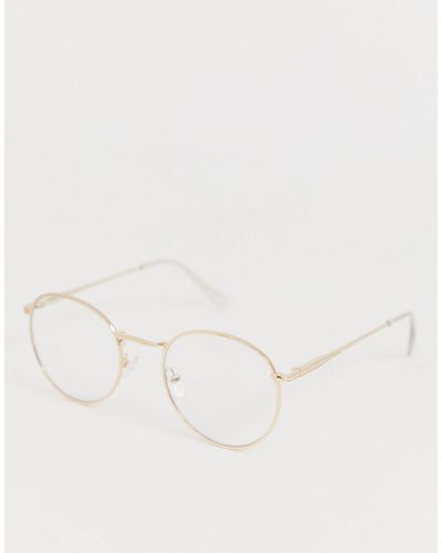 ASOS – runde modebrille aus -metall mit transparenten gläsern - Natur