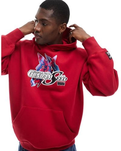 Levi's X Gundam Collab Front Print Boxy Fit Hoodie - Red