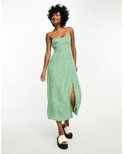 ONLY Button Down Side Midi Dress - Green