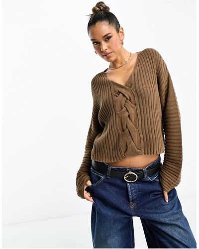 NA-KD Braided Knitted Sweater - Brown