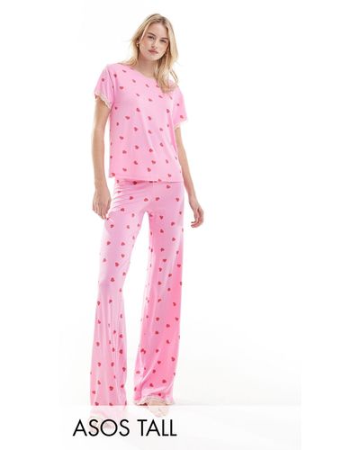 ASOS Tall Mix & Match Super Soft Heart Print Pyjama Trouser - Pink