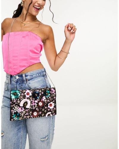 True Decadence Floral Beaded Bag - Pink