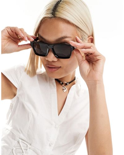 Weekday Port - occhiali da sole squadrati neri con montatura spessa - Bianco