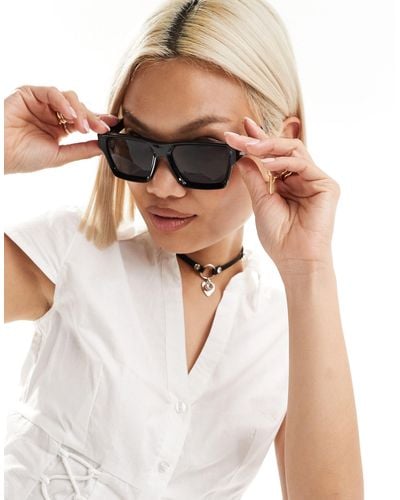 Weekday – port – breite, eckige sonnenbrille - Weiß