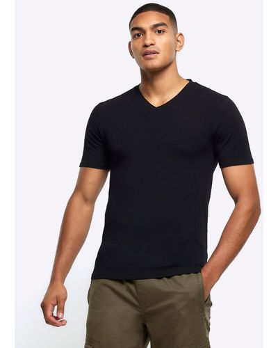 River Island Muscle Fit V Neck T-shirt - Black