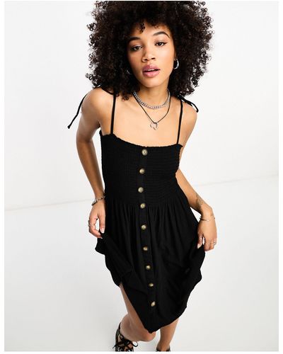 ONLY Shirred Detail Button Down Mini Dress - Black