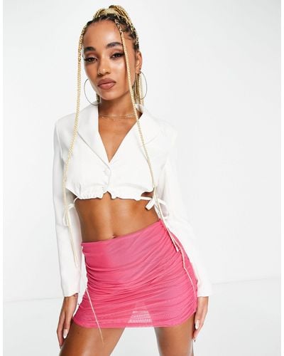 UNIQUE21 Cropped Ruched Blazer Co-ord - White