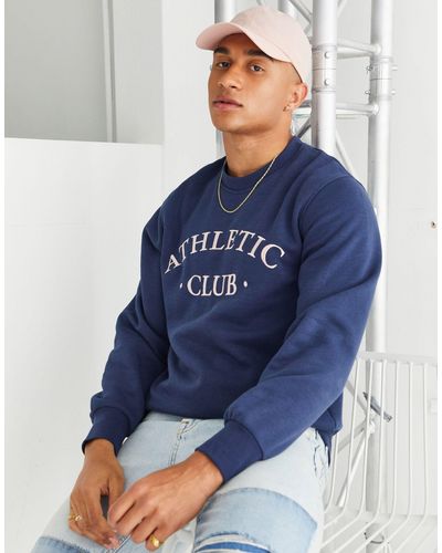 Jack & Jones Originals - Sweatshirt Met Ronde Hals En Geborduurd 'athletic' Motief - Blauw