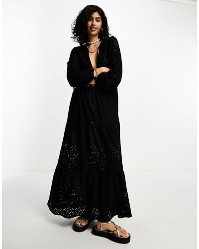 Iisla & Bird Long Sleeve Maxi Broderie Summer Dress - Black