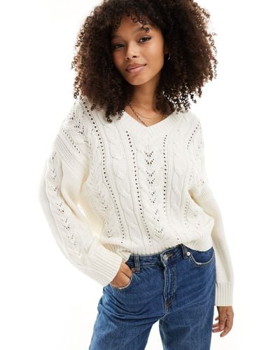 ASOS V Neck Cable Sweater - White