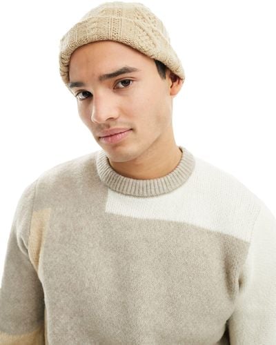 ASOS Lambs Wool Cable Knit Beanie - Natural