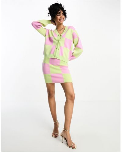 Y.A.S Mini-jupe d'ensemble en maille à damier - rose/vert - Blanc