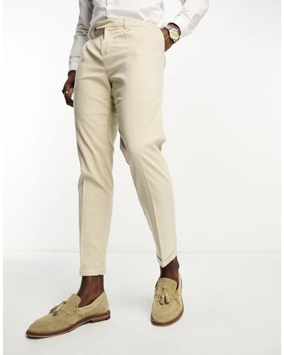 New Look Slim Pleat Trousers - Natural
