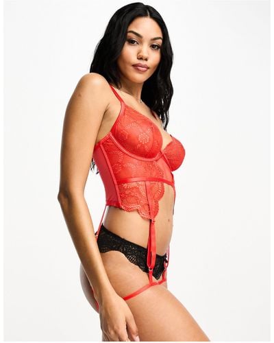 ASOS Fuller Bust Beatrix Strappy Basque With Suspender Straps - Red