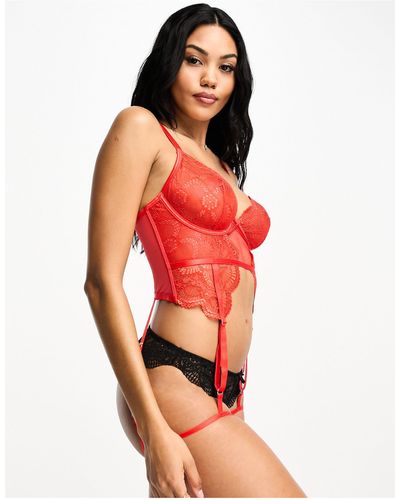 ASOS Coppe grandi - beatrix - set lingerie con spalline sottili e reggicalze, colore - Rosso