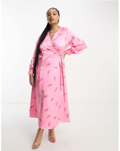 Never Fully Dressed Midaxi-jurk Met Lange Mouwen En Kreeftenprint - Roze