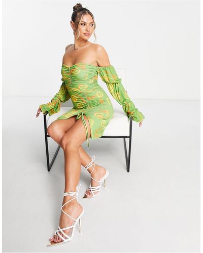 EI8TH HOUR Slinky Bardot Dress - Green