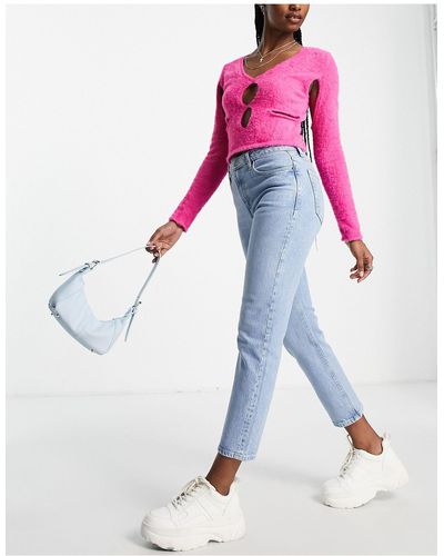 TOPSHOP Easy - jeans dritti taglio corto a vita medio alta lavaggio candeggiato - Blu