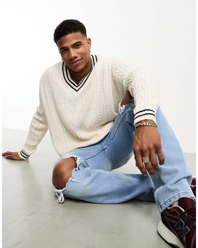 ASOS Oversized Cable Knit Cricket Sweater - Blue