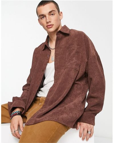 Collusion Oversized Cord Shirt - Brown