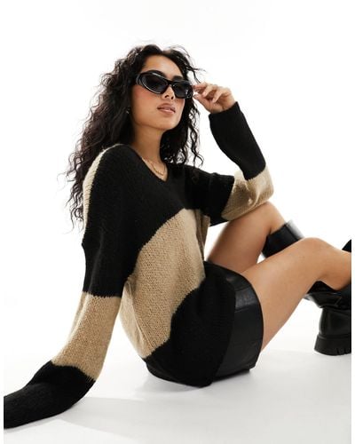 ASOS Loose Knit Oversized V Neck Sweater - Black