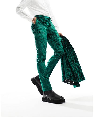 Twisted Tailor Buteer Crush Velvet Suit Pants - Green