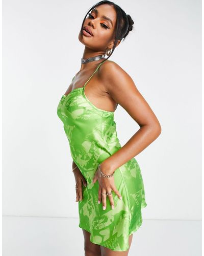 AsYou – satin-trägerkleid mit gesichtsmuster - Grün