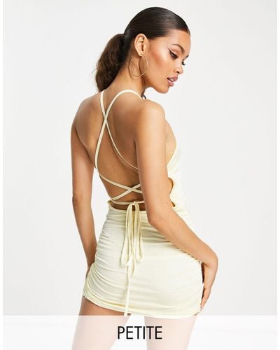 Missguided Slinky Ruched Mini Dress With Tie Back - White