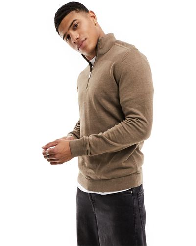 SELECTED Half Zip High Neck Knit Sweater - Natural