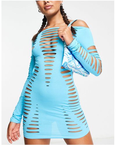 Jaded London Vestido playero eléctrico con espalda al aire y aberturas - Azul