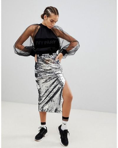 Ivy Park Sequin Pencil Skirt - Metallic