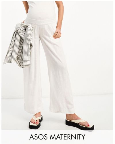 ASOS Maternity Pull On Pant With Linen - White