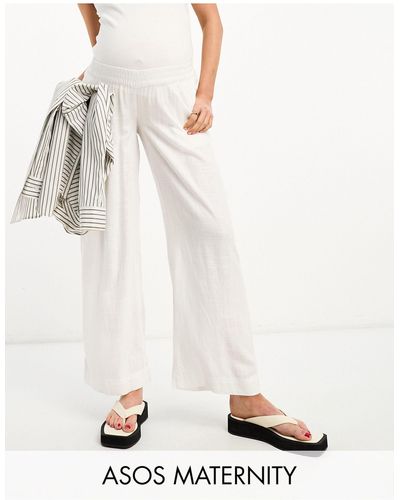 ASOS Asos design maternity - pantalon à enfiler en lin - cassé - Blanc