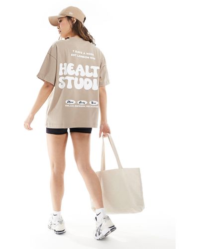 ASOS 4505 Camiseta color extragrande con estampado en la espalda "health" - Blanco