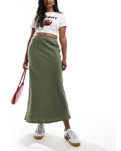 New Look Textured Drawstring Midi Skirt - Green