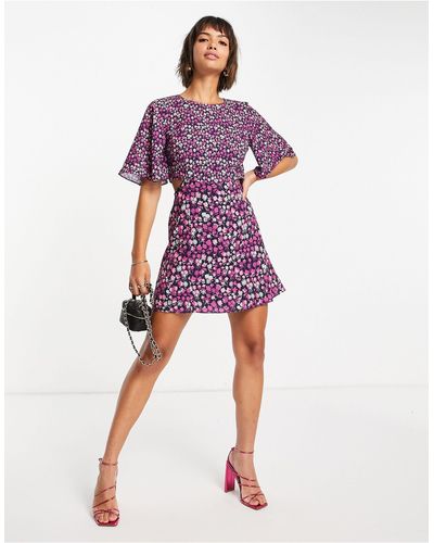 French Connection Bethany Verona Cut Out Mini Dress - Purple