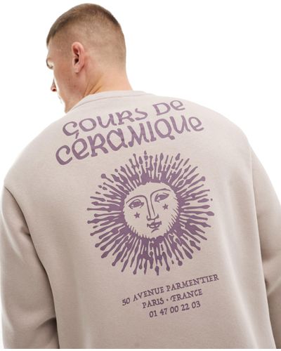 SELECTED Crew Neck Sweat With Sun Back Print - Natural