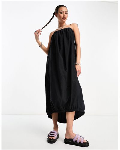 Collusion Puffball Drawstring Strap Maxi Summer Dress - Black