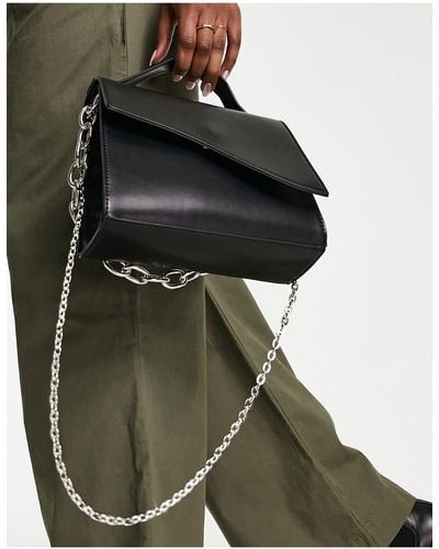 French Connection Structured Top Handle Bag With Chain Detail - Green