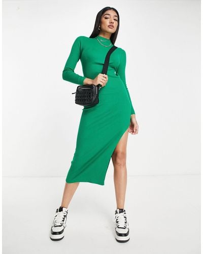 Miss Selfridge Rib Knit Midaxi Dress - Green