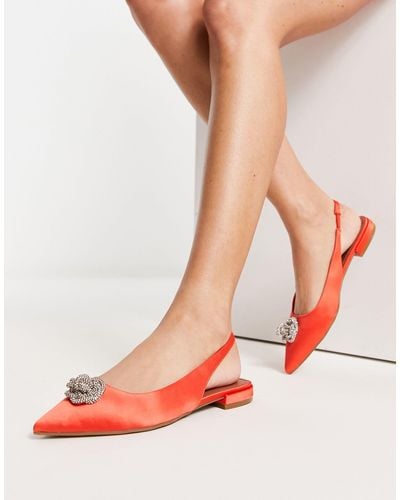 ASOS Lotus - ballerines ornementées en satin à bride arrière - Orange